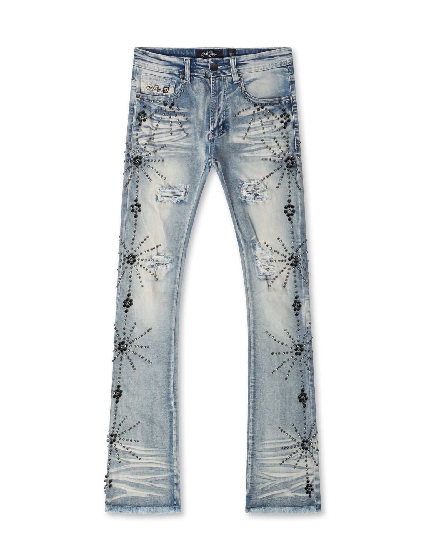 Frost Originals All Over Rhinestone Stacked Jean - Light Wash Denim Exchange