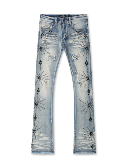 Frost Originals All Over Rhinestone Stacked Jean - Light Wash Denim Exchange