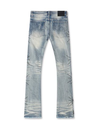 Frost Originals All Over Rhinestone Stacked Jean - Light Wash Denim Exchange