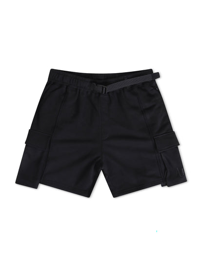 Apastime Vacation in Portugal French Terry Belted Shorts - Black Denim Exchange