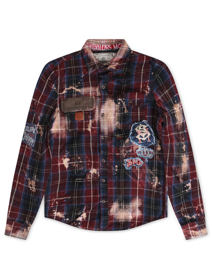 Smugglers Moon Button Up Woven Top - Bleached Plaid Denim Exchange
