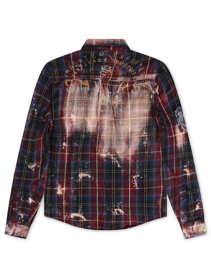 Smugglers Moon Button Up Woven Top - Bleached Plaid Denim Exchange