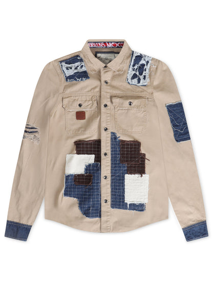 Smugglers Moon Button Up Woven Top - Khaki Plaid Denim Exchange