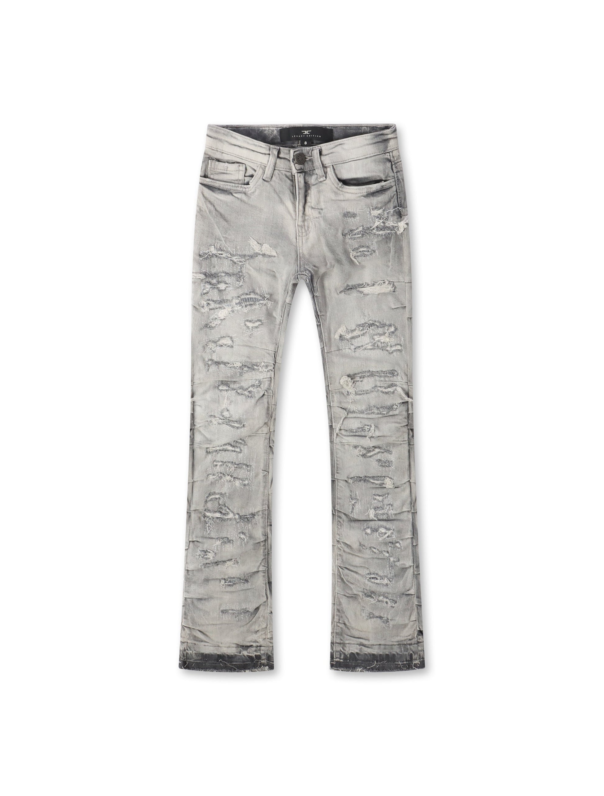 Jordan Craig Kids Pleated Side Seam Shredded Jeans - Arctic Grey Denim Exchange