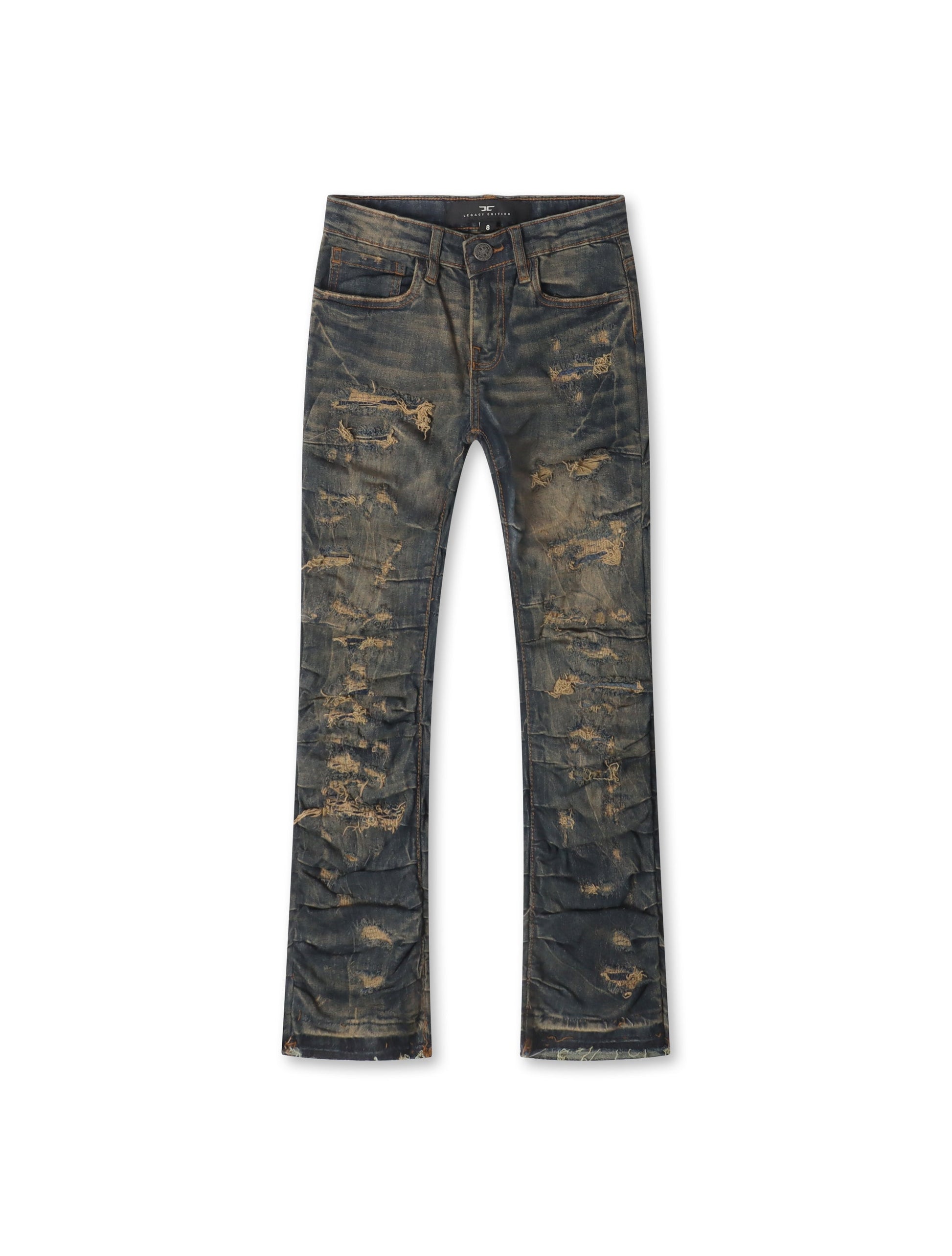Jordan Craig Kids Pleated Side Seam Shredded Jeans - Dark Vintage Denim Exchange