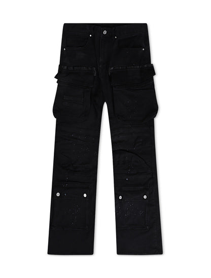 First Row Relaxed Fit Utility Cargo Pants - Black Denim Exchange