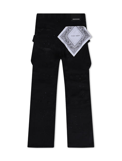 First Row Relaxed Fit Utility Cargo Pants - Black Denim Exchange
