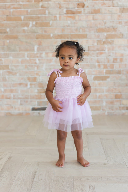 Petal - Smocked Tulle Bodysuit Dress Blush Lotus