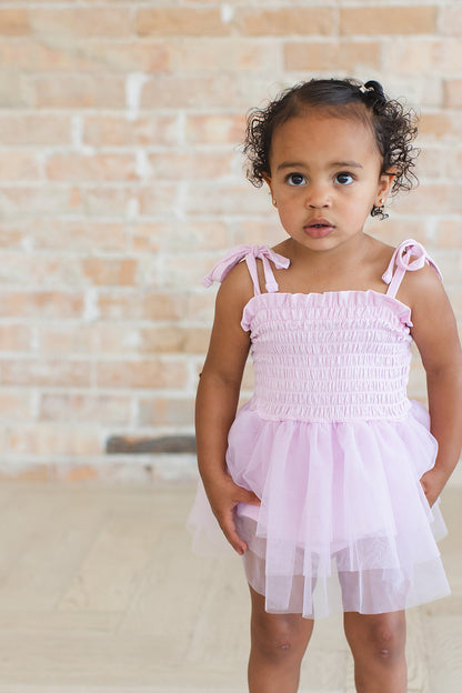 Petal - Smocked Tulle Bodysuit Dress Blush Lotus
