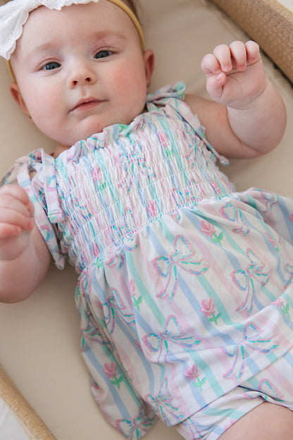 Lila - Smocked Diaper Dress Set Blush Lotus