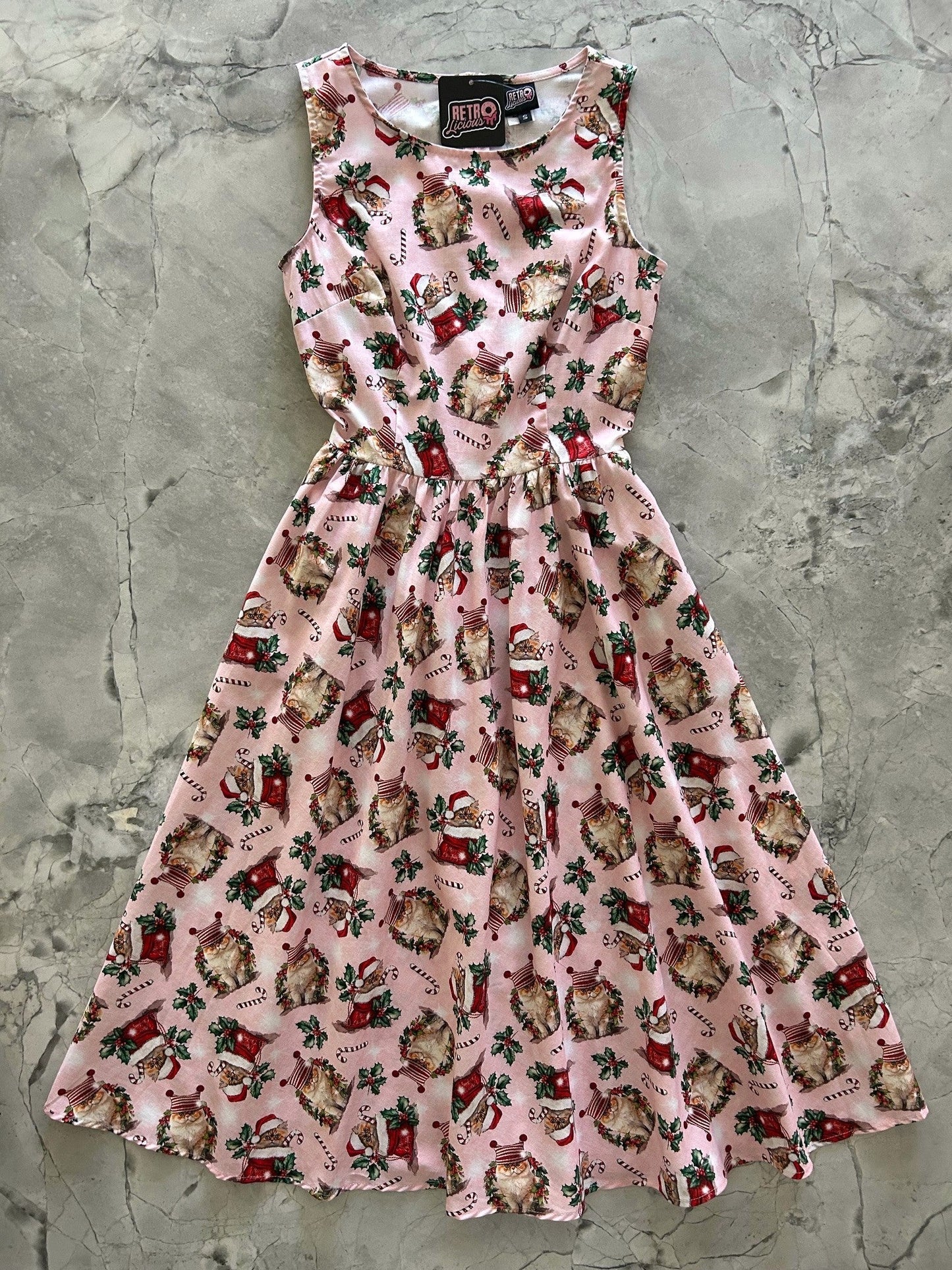 Holiday Cats Midi Dress Retrolicious