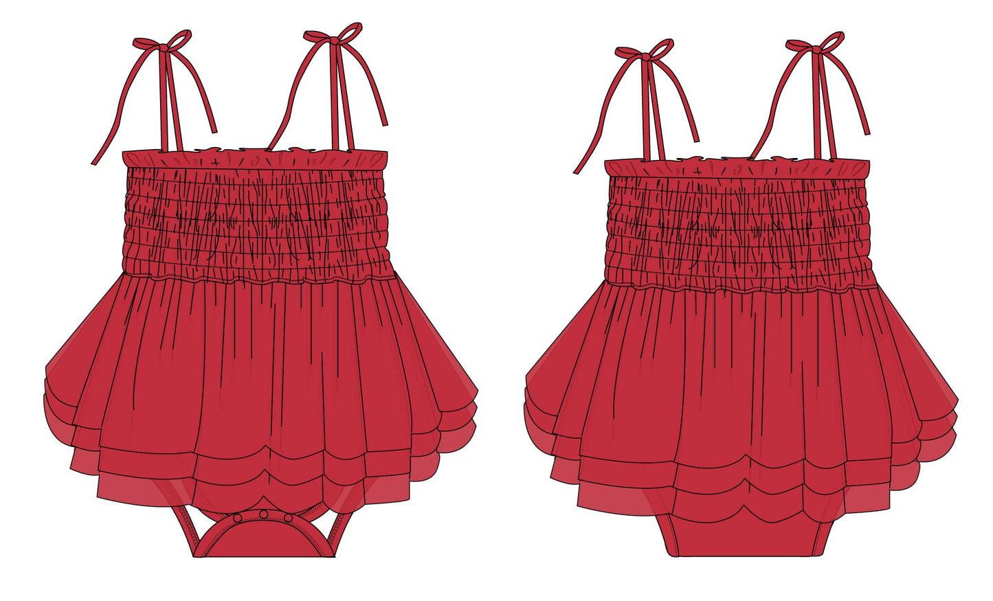 Crimson - Smocked Tulle Bodysuit Dress Blush Lotus