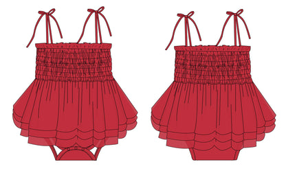 Crimson - Smocked Tulle Bodysuit Dress Blush Lotus