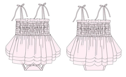 Petal - Smocked Tulle Bodysuit Dress Blush Lotus