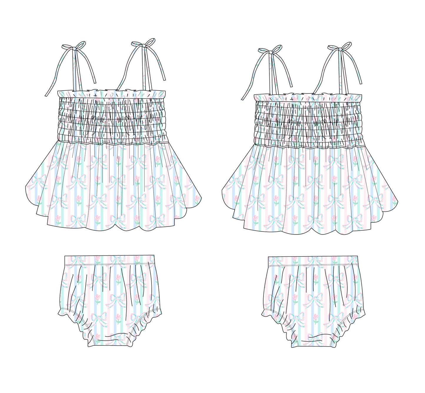 Lila - Smocked Diaper Dress Set Blush Lotus