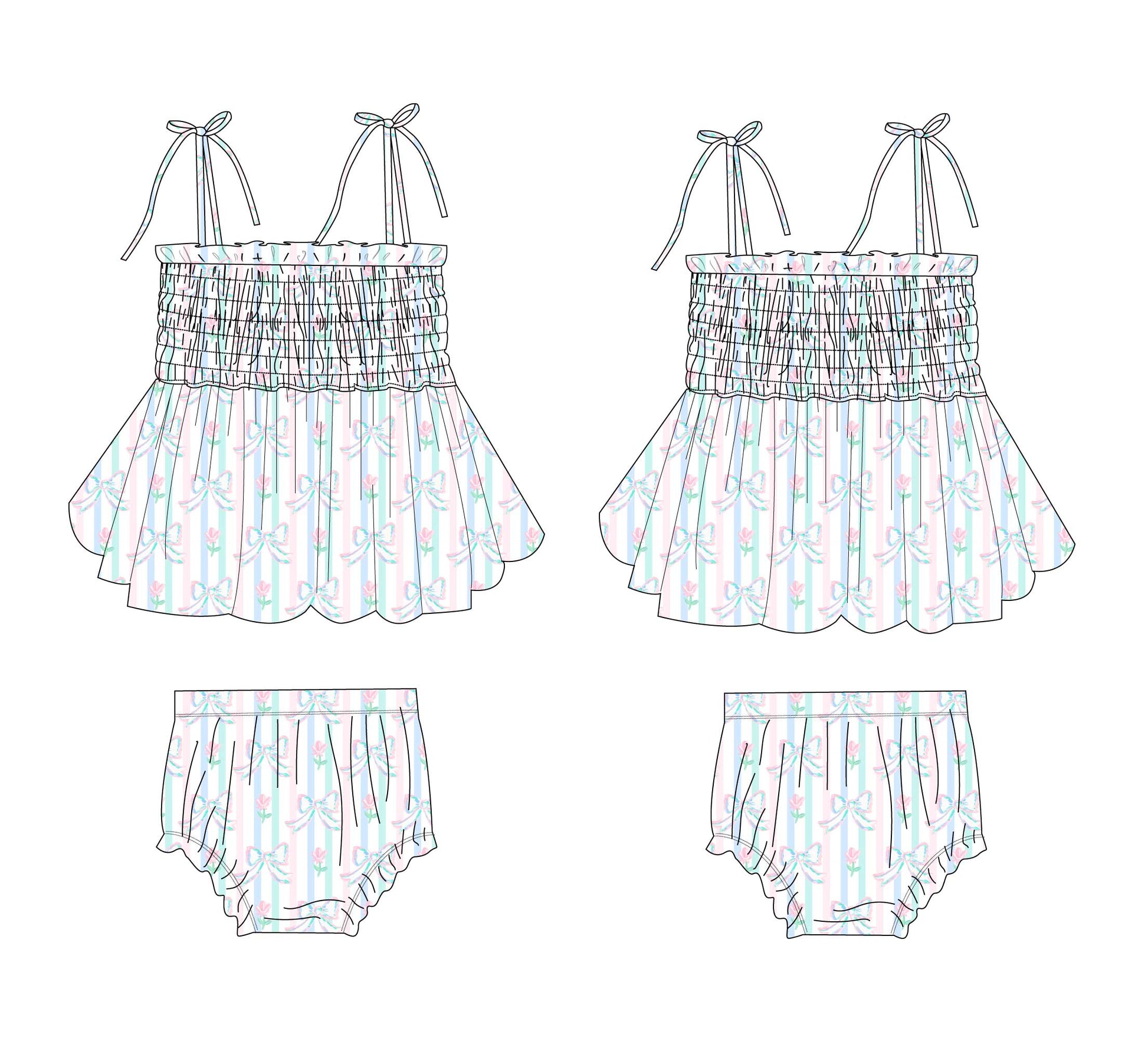 Lila - Smocked Diaper Dress Set Blush Lotus