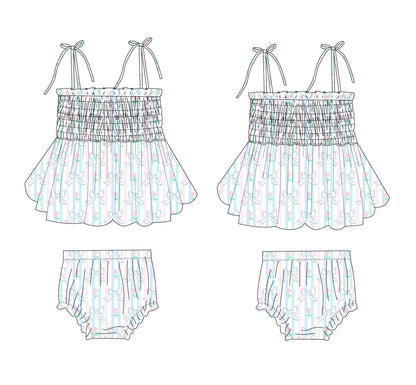 Lila - Smocked Diaper Dress Set Blush Lotus