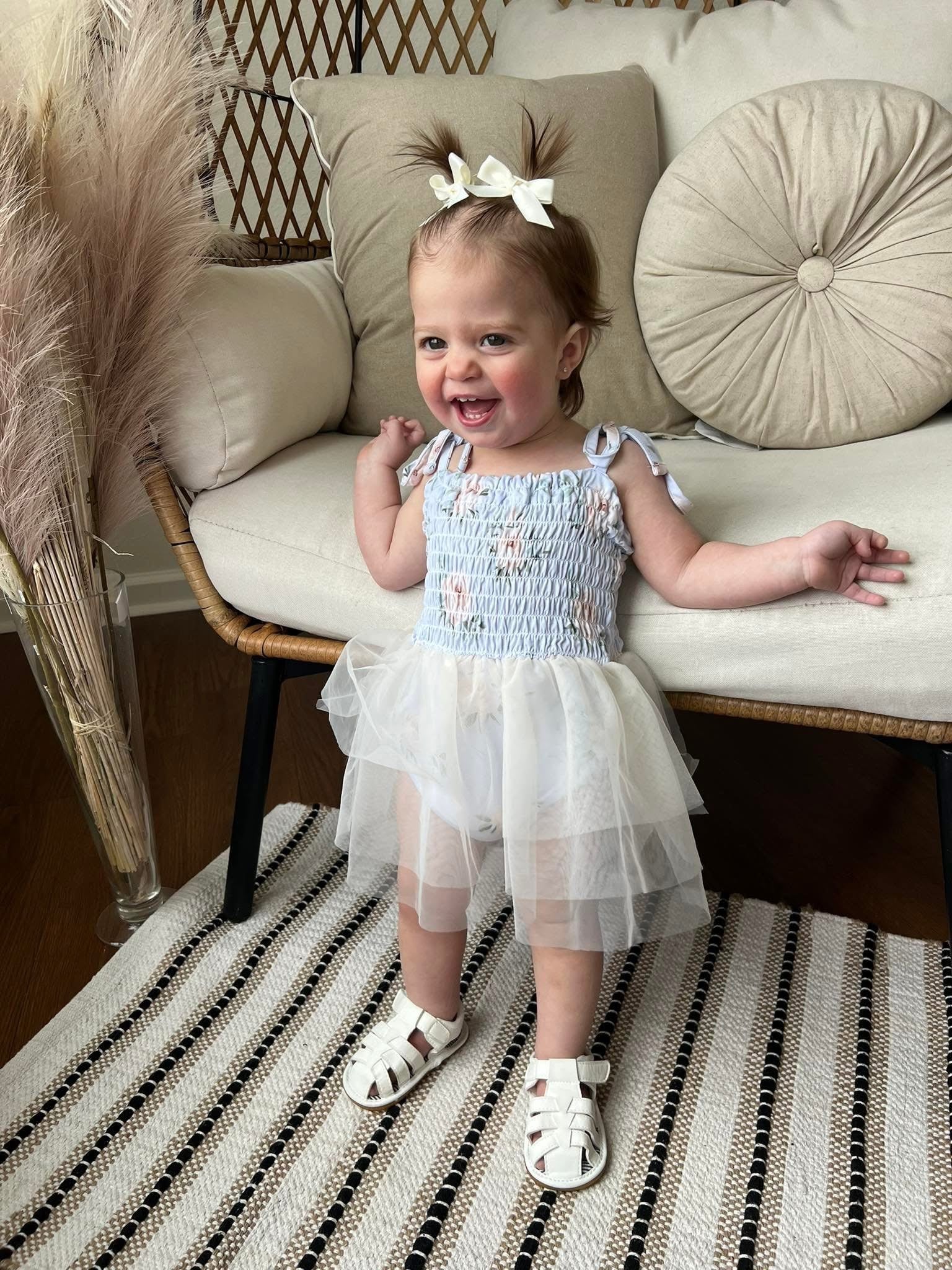 Cosette - Smocked Tulle Bodysuit Dress Blush Lotus