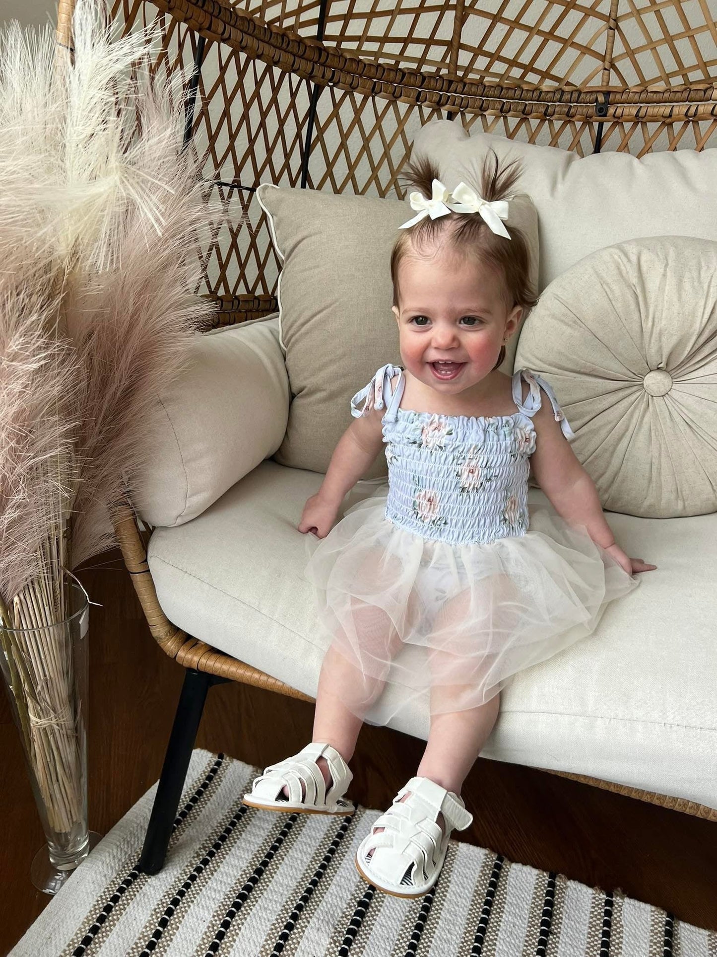 Cosette - Smocked Tulle Bodysuit Dress Blush Lotus