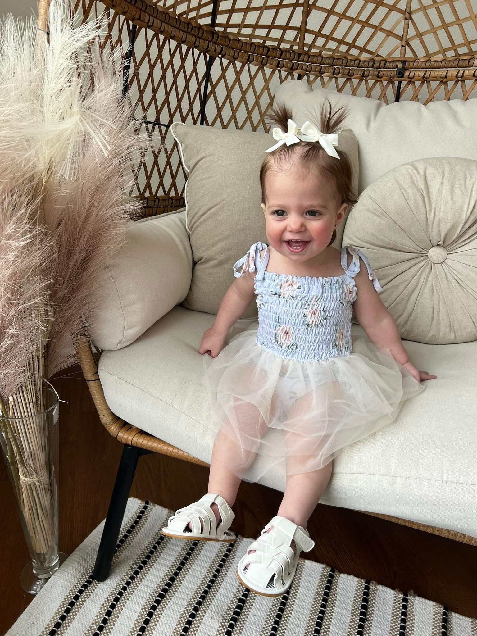 Cosette - Smocked Tulle Bodysuit Dress Blush Lotus
