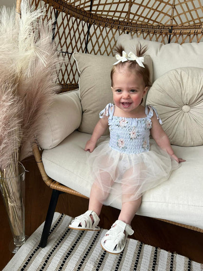 Cosette - Smocked Tulle Bodysuit Dress Blush Lotus