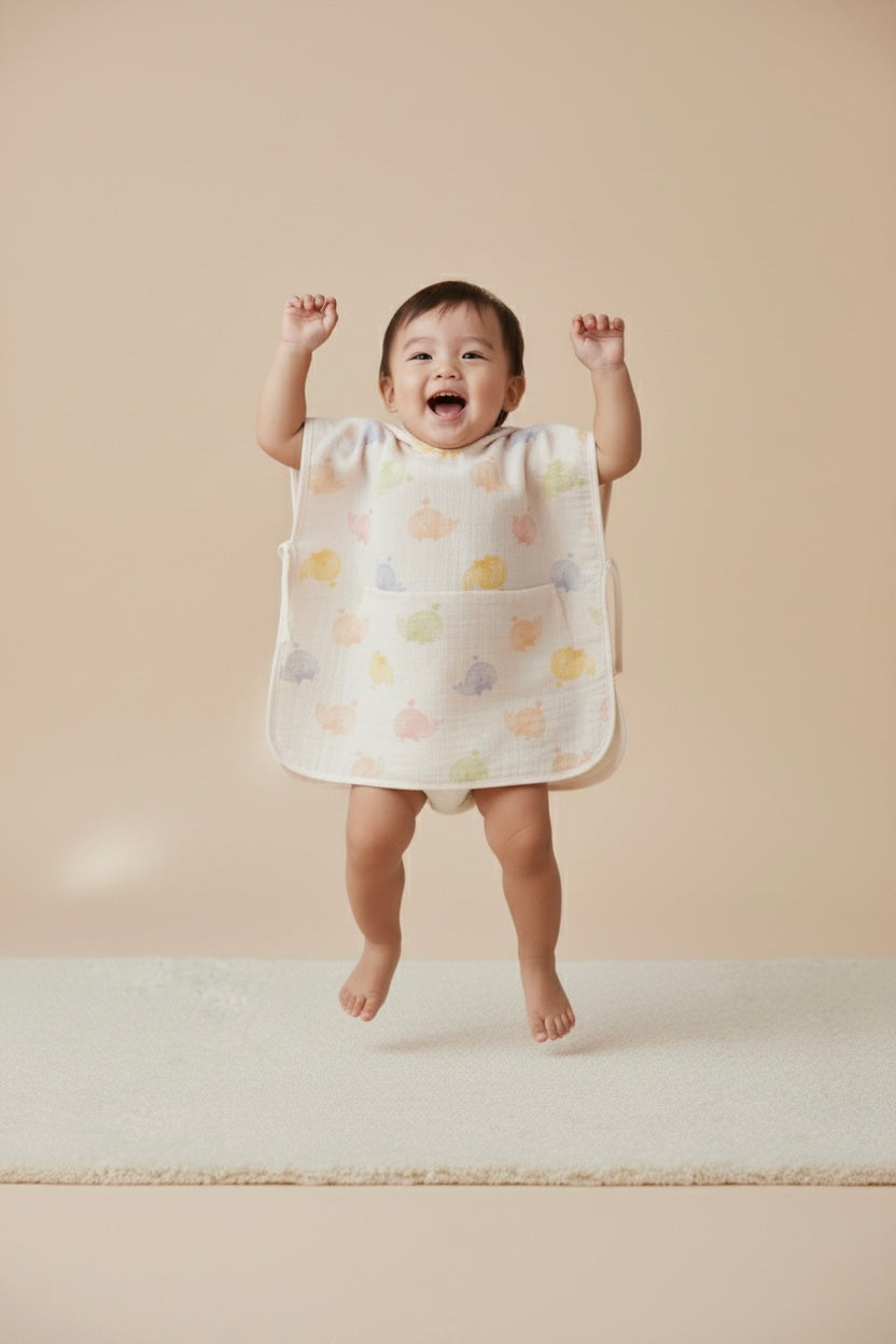 Whale Muslin Poncho- Beige Honey and Hive