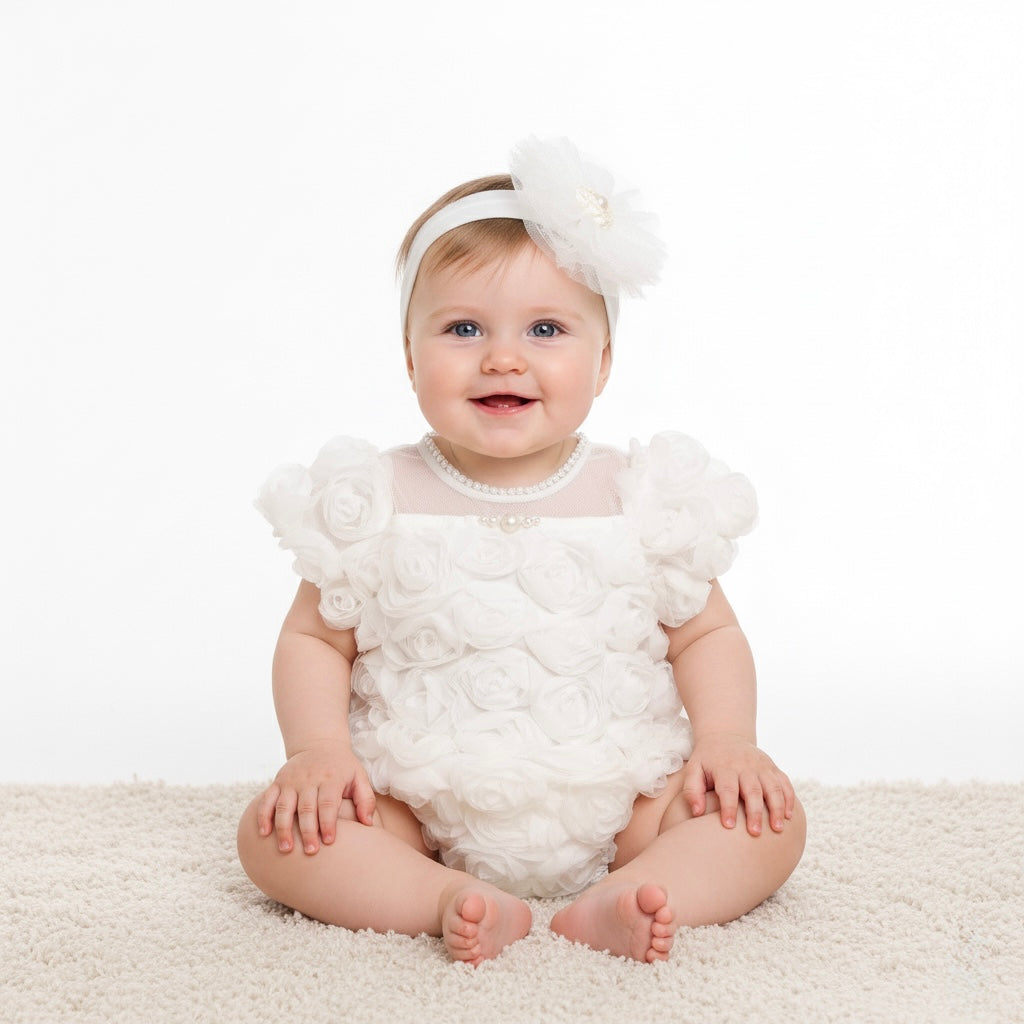 Pearl Rose White Romper Honey and Hive