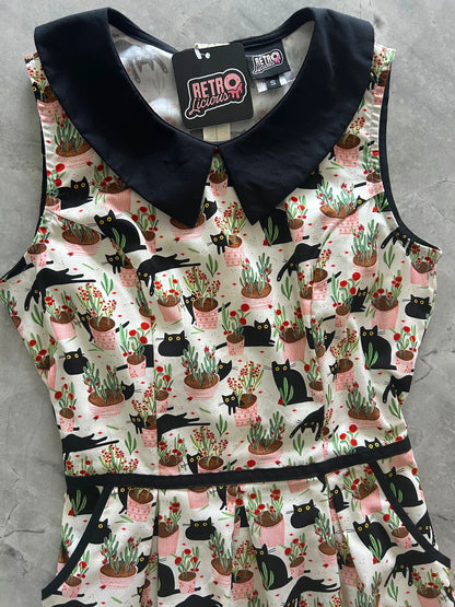 Cats & Plants Collared Dress - Plus Sizes only Retrolicious