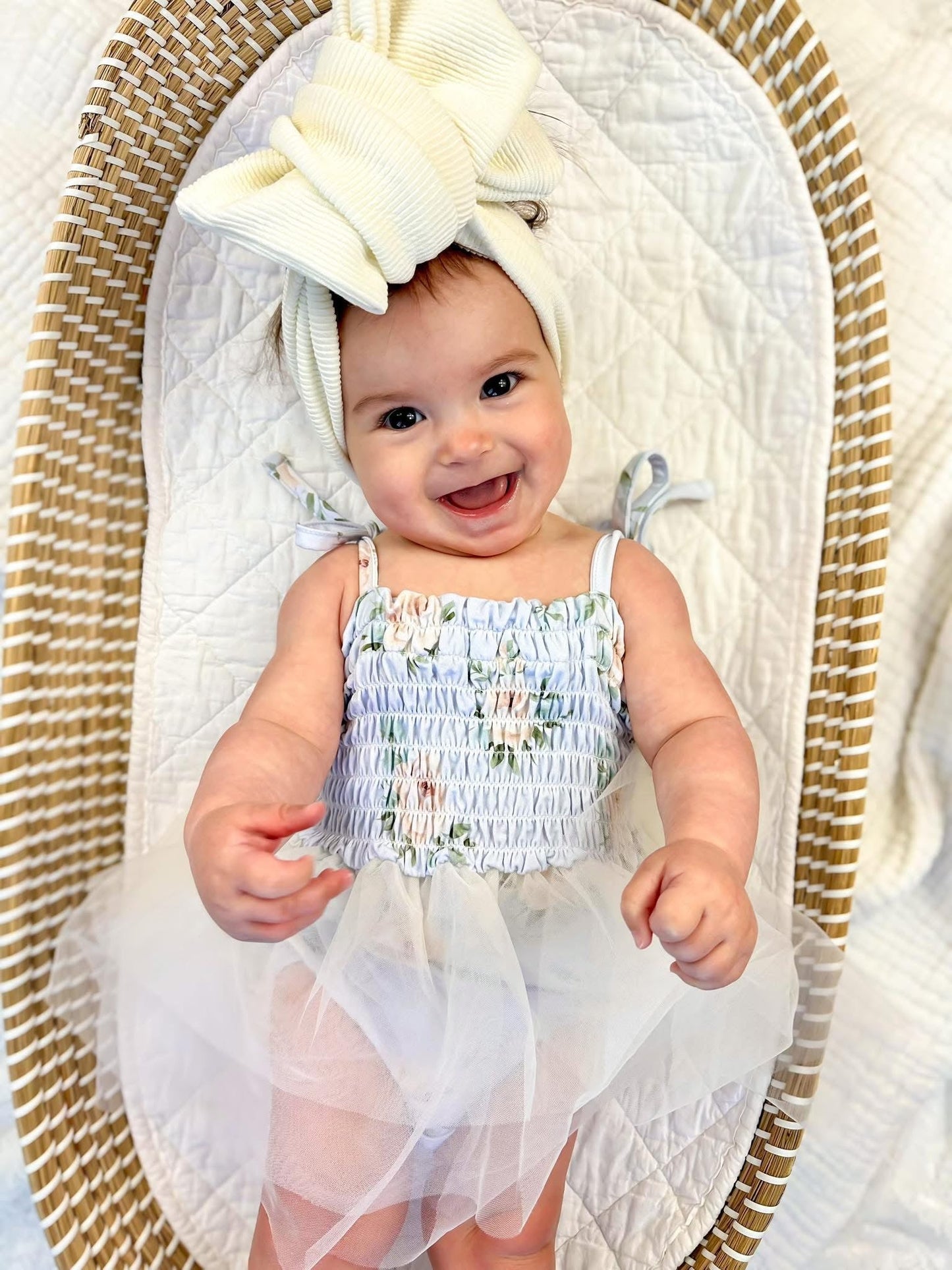 Cosette - Smocked Tulle Bodysuit Dress Blush Lotus