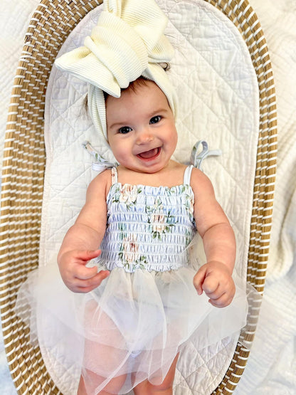 Cosette - Smocked Tulle Bodysuit Dress Blush Lotus