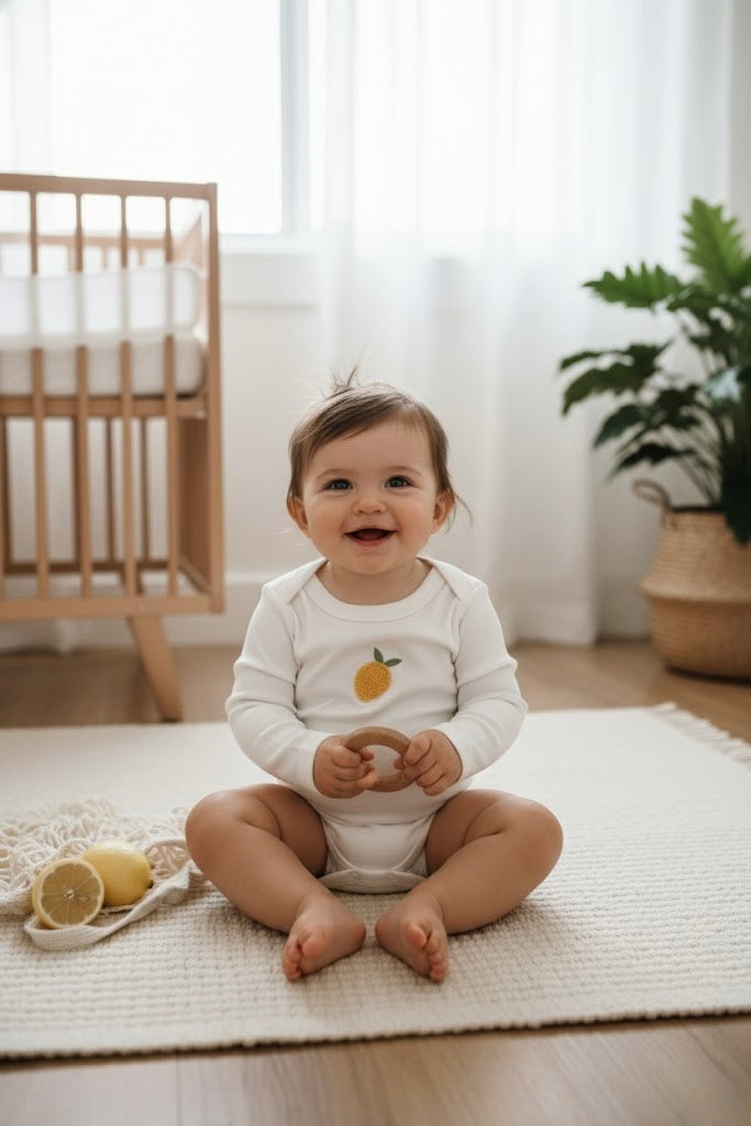 Lemon Patterned Long Sleeve Bodysuit Honey and Hive