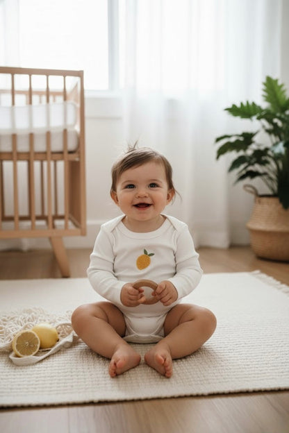 Lemon Patterned Long Sleeve Bodysuit Honey and Hive