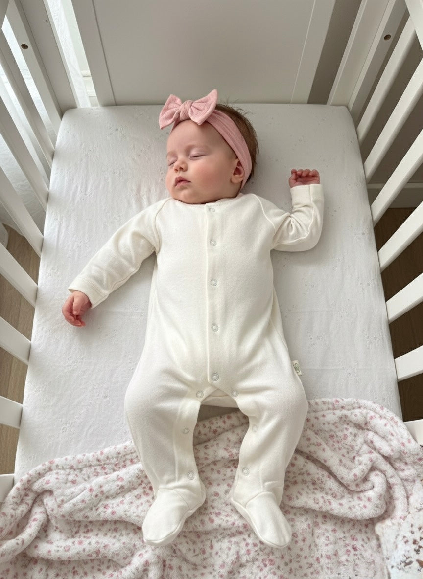 Cream Organic Footed Onesie Honey and Hive