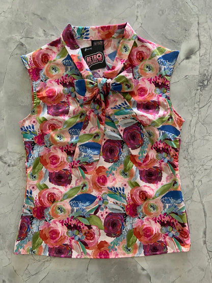 Watercolor Floral Bow Top - XS only, 1 left! Retrolicious