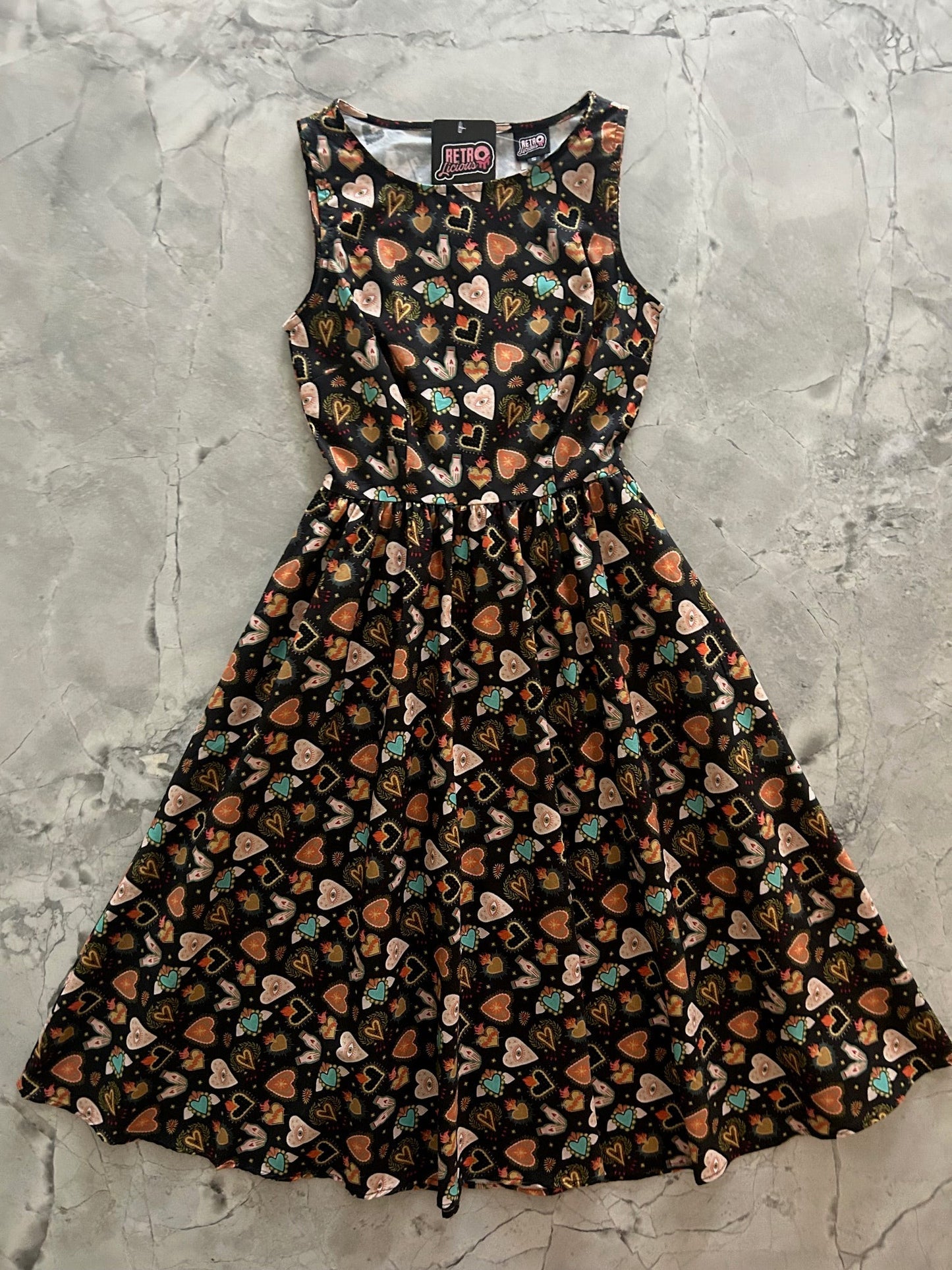 Flaming Hearts Midi Dress Retrolicious