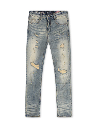 Damati  Slim Fit Stretch Jeans - Blue Vintage Wash Denim Exchange