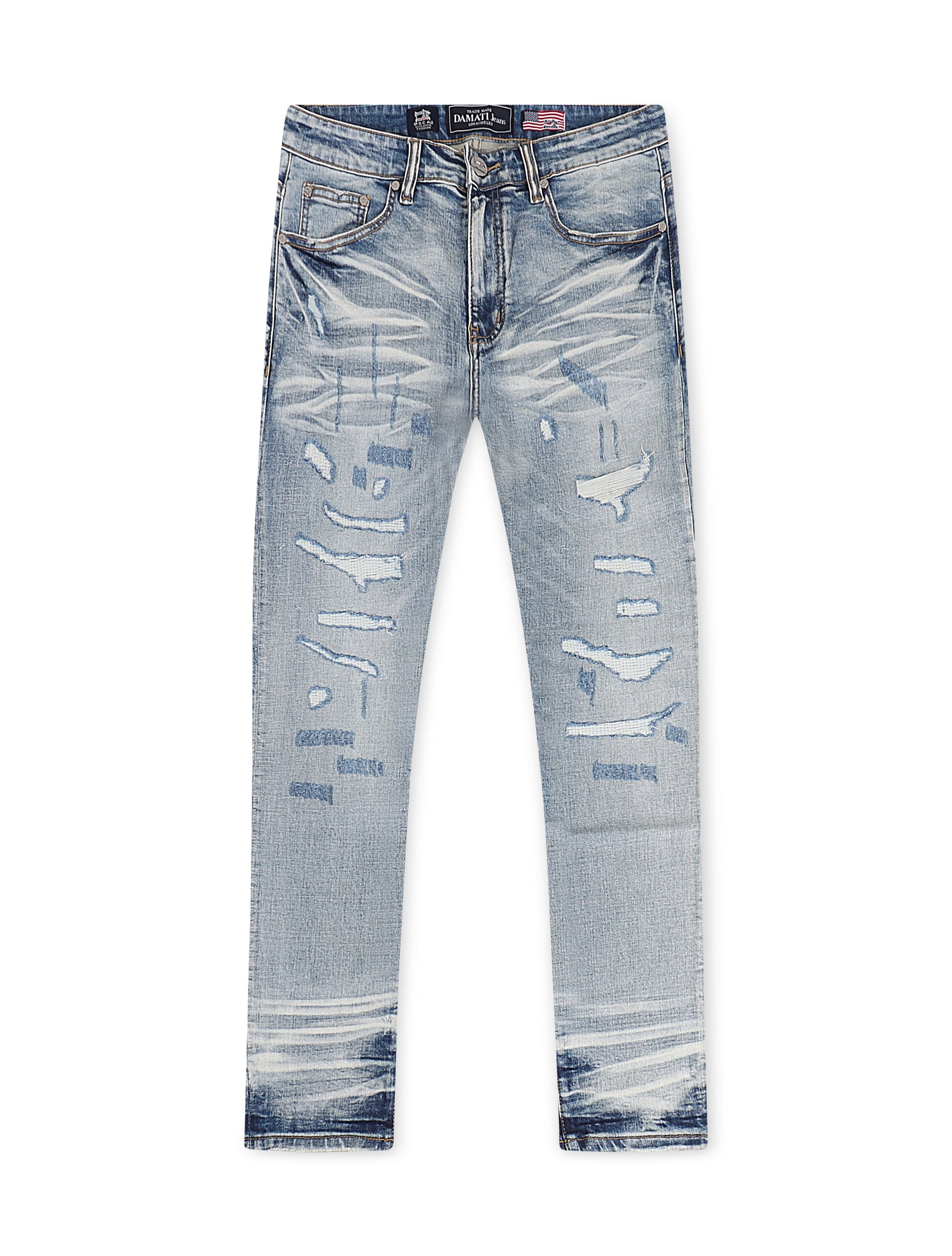 Damati  Distressed Slim Fit Stretch Jeans - Light Blue Denim Exchange
