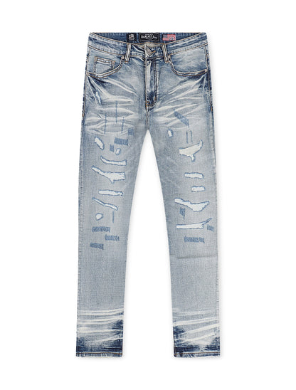 Damati  Distressed Slim Fit Stretch Jeans - Light Blue Denim Exchange