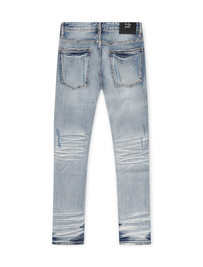 Damati  Distressed Slim Fit Stretch Jeans - Light Blue Denim Exchange