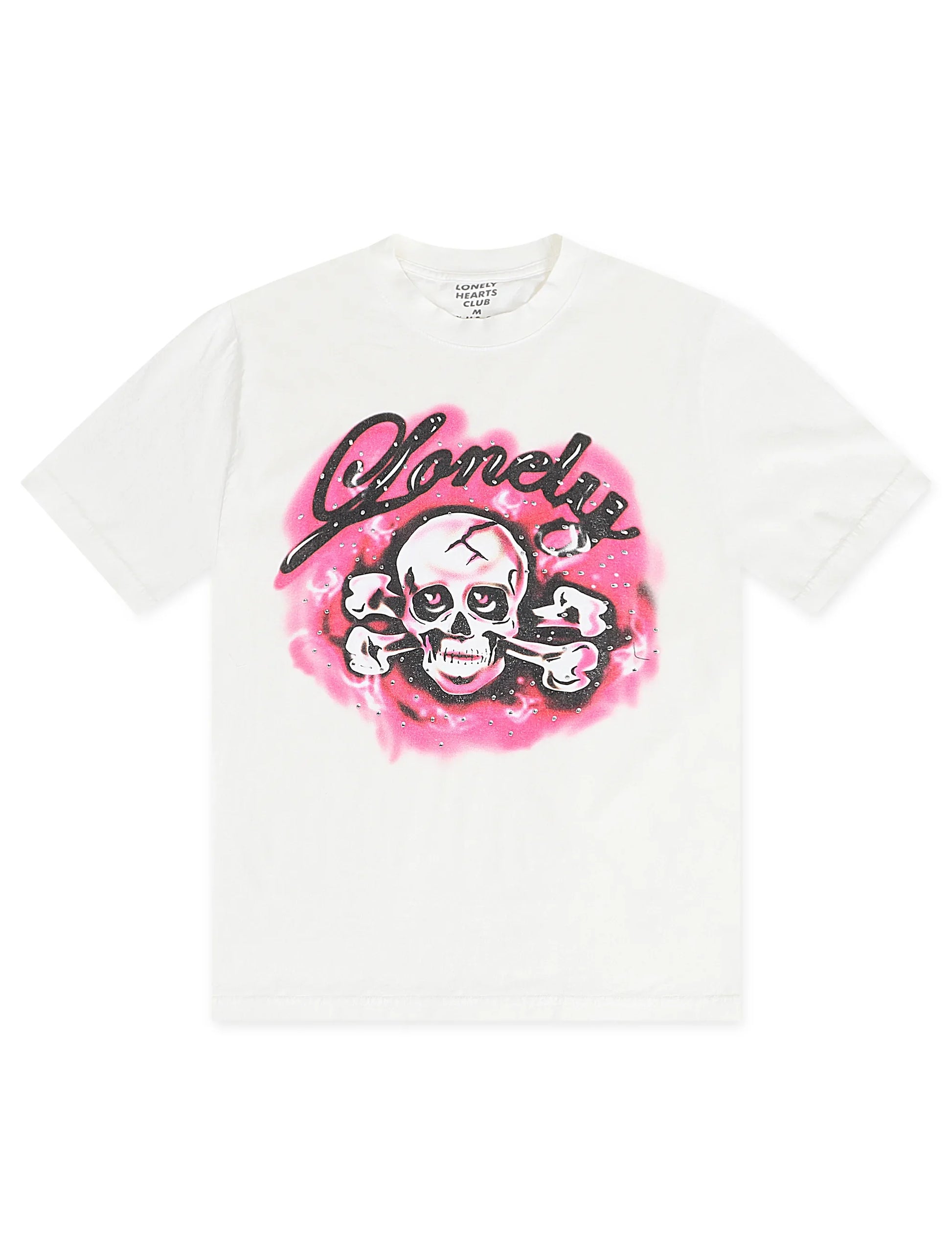 Lonely Hearts Crossbones Rhinestone Premium Tee - Off White Denim Exchange