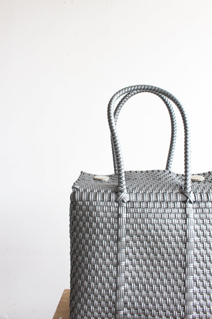 MexiMexi Silver Mexican Handbag - Woven Plastic Bag made in Mexico. MexiMexi