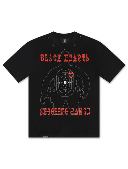 November Reine Black Hearts  Heavyweight Tee - Black/Red Denim Exchange