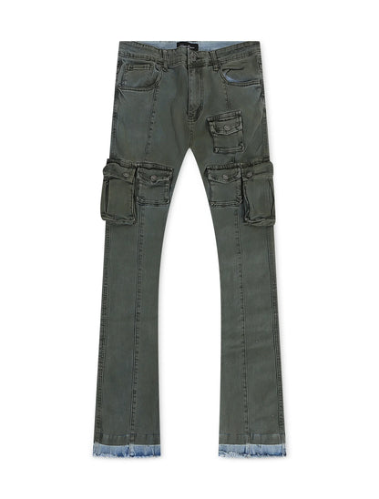 Vicious Denim Cargo Stacked Jeans - Olive Denim Exchange