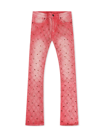 Vicious Denim Rhinestone Flare Jeans - Pink Denim Exchange