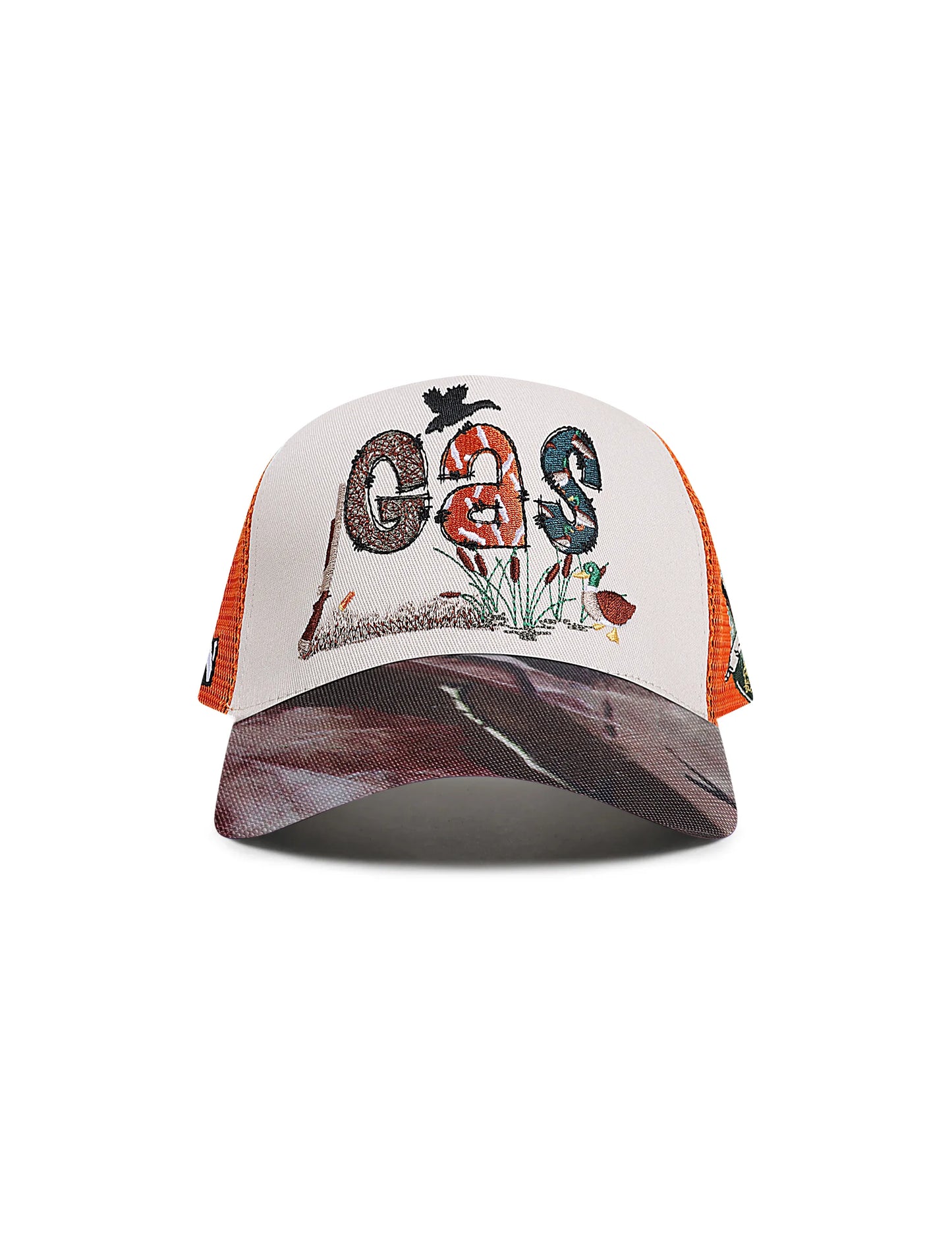 GasNYC Gas Season Trucker Hat -Cream/Orange Denim Exchange
