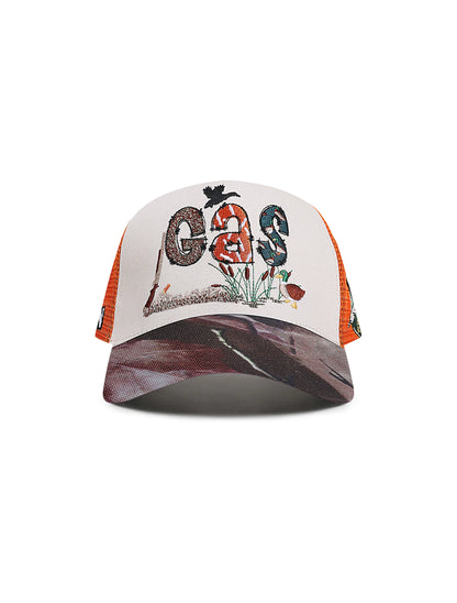 GasNYC Gas Season Trucker Hat -Cream/Orange Denim Exchange
