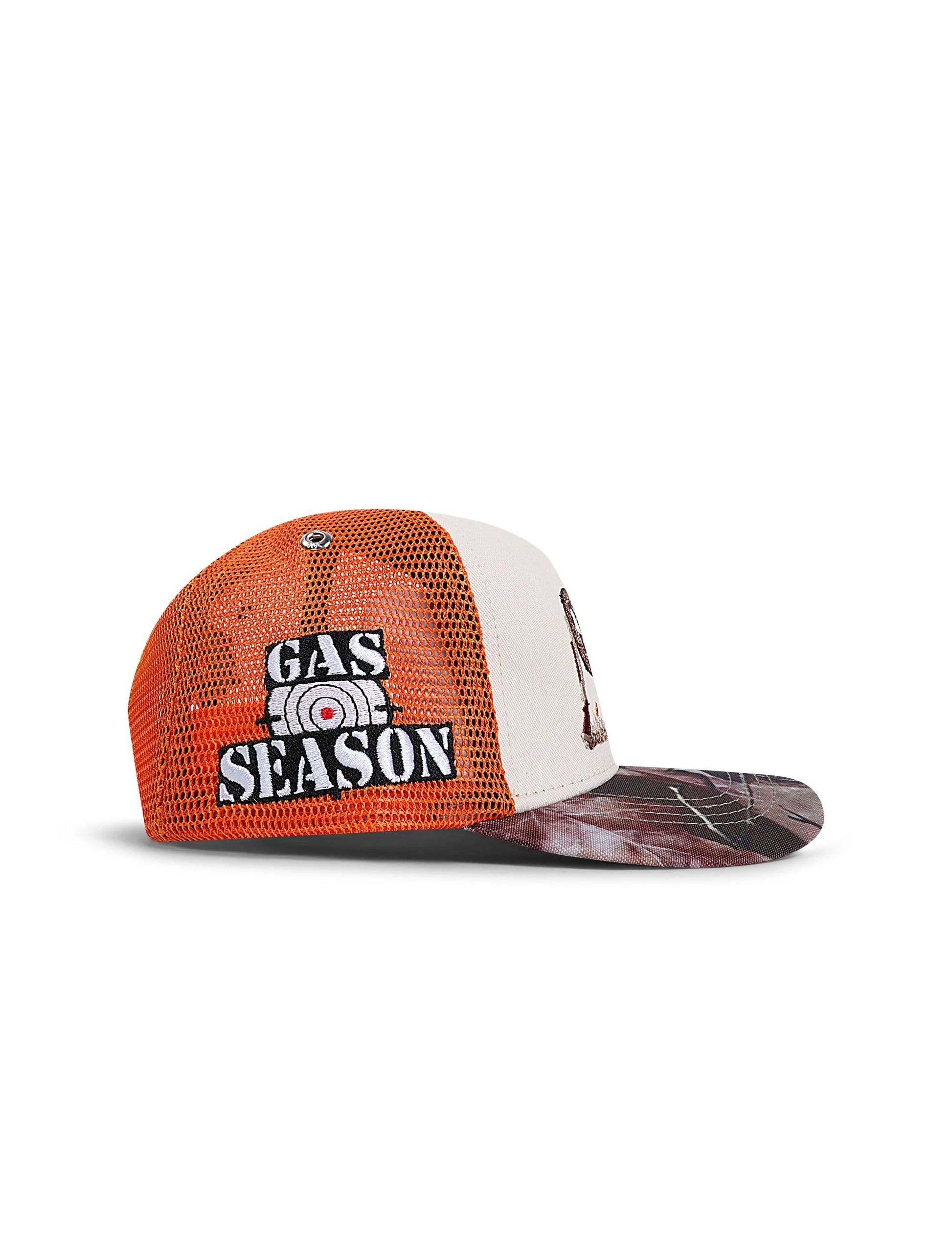 GasNYC Gas Season Trucker Hat -Cream/Orange Denim Exchange