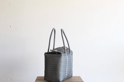 MexiMexi Silver Mexican Handbag - Woven Plastic Bag made in Mexico. MexiMexi