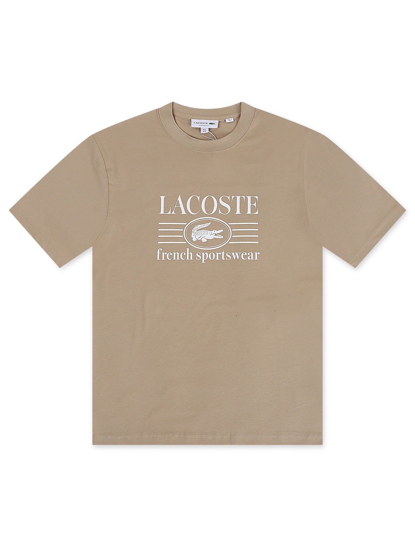 Lacoste Classic Fit Cotton Print Jersey Tee - Taupe Denim Exchange