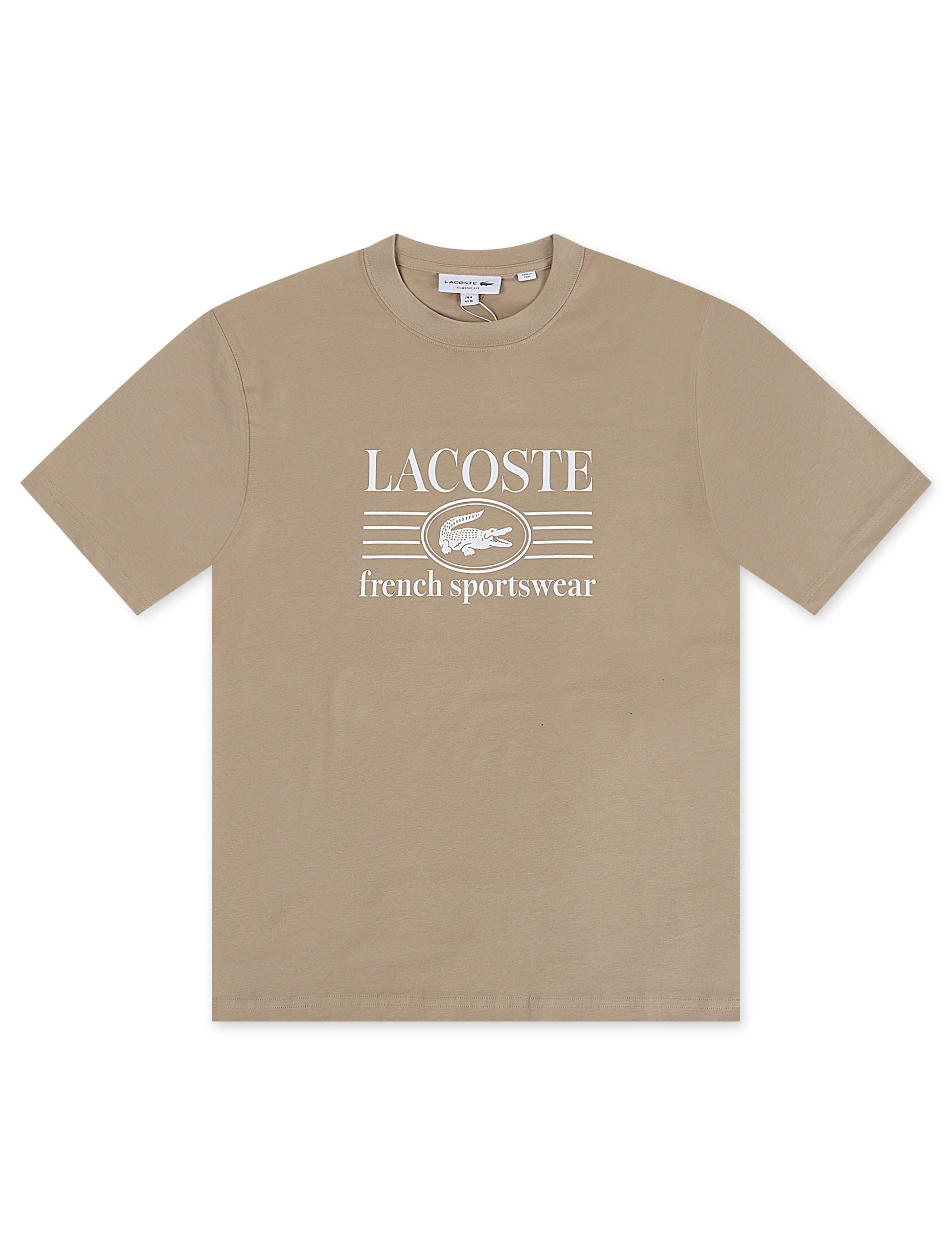 Lacoste Classic Fit Cotton Print Jersey Tee - Taupe Denim Exchange